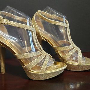 Gold Glitter 5" Heels- Evening- Prom- Wedding- 8.5m Fioni Night